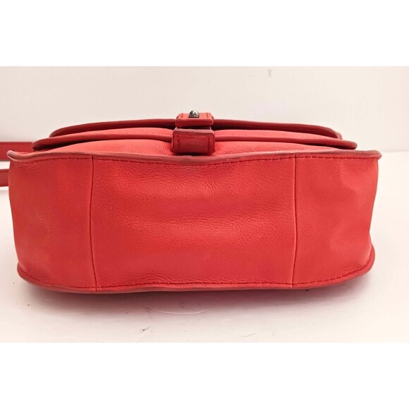 Lucky Brand Dk Orange Pebbled Leather Flap Front Shoulder Bag Adj Strap Zip Top - Picture 7 of 12